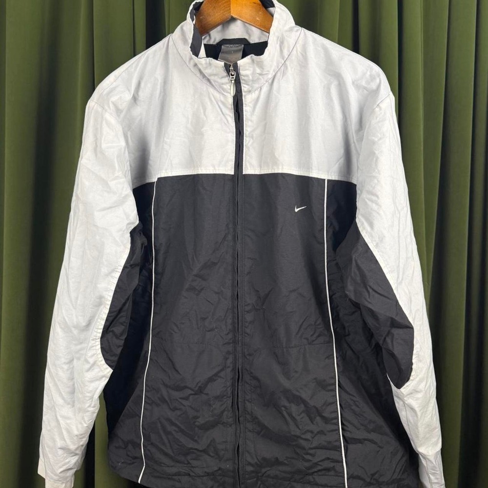 Vintage Nike Windbreaker Jacket Mens XL Black White Grey Colorblock Full Zip